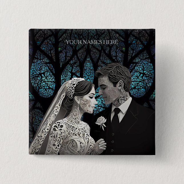 Beautiful wedding couple on a blue Tree of Life 15 Cm Square Badge (Front)