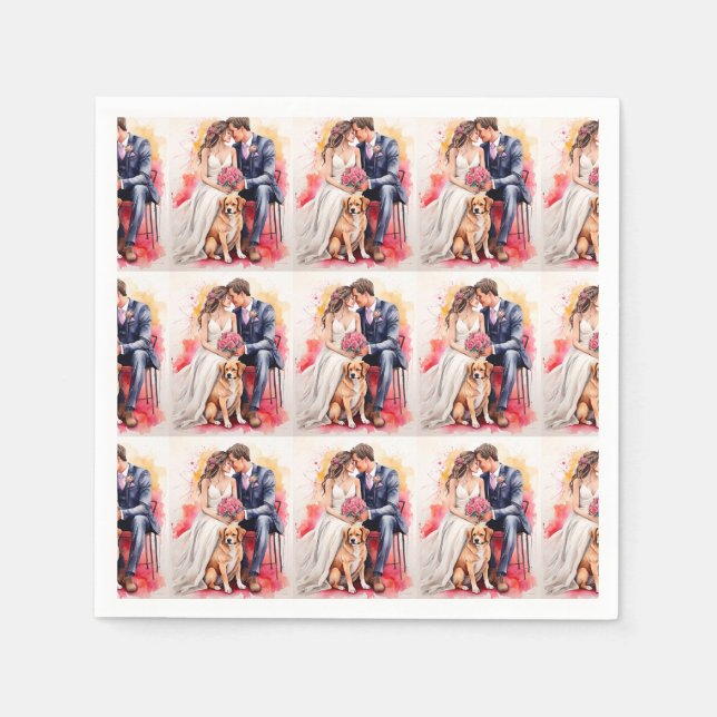 Beautiful Wedding Couple Watercolour Napkin (Front)