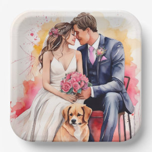 Beautiful Wedding Couple Watercolour Paper Plate