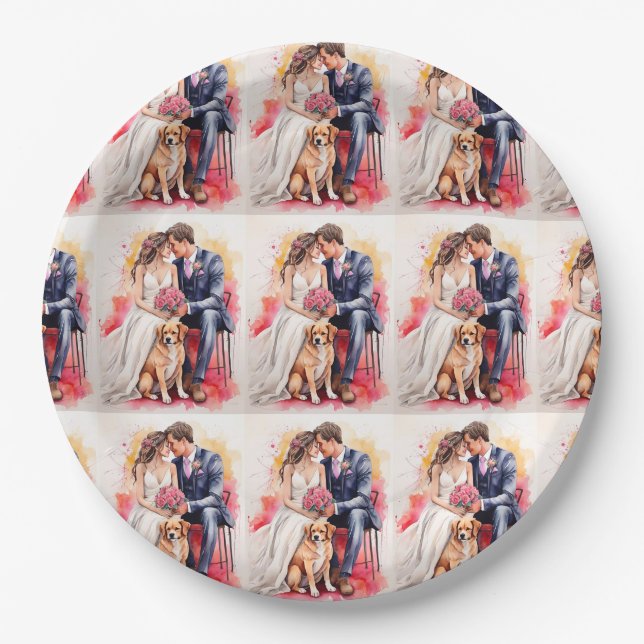 Beautiful Wedding Couple Watercolour Paper Plate (Front)