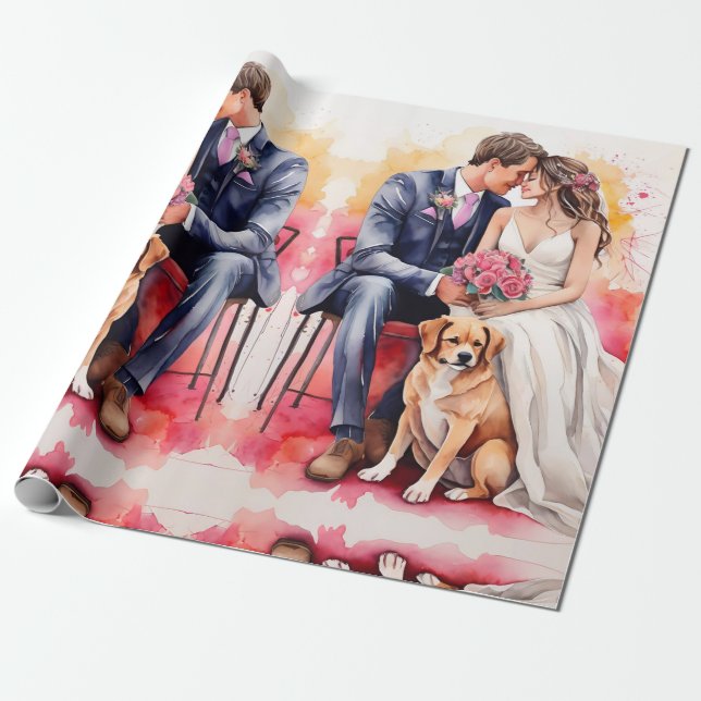 Beautiful Wedding Couple Watercolour Wrapping Paper (Unrolled)