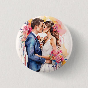 Beautiful Wedding Couple with Cute Funny 3 Cm Round Badge
