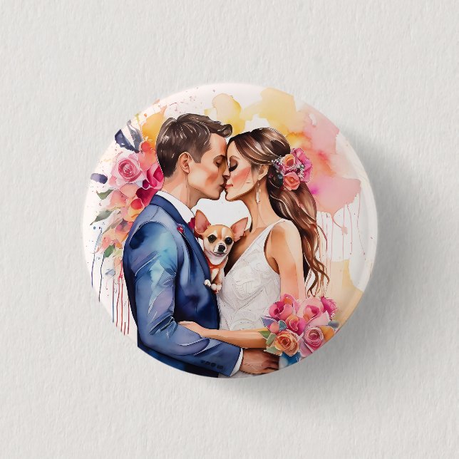 Beautiful Wedding Couple with Cute Funny  3 Cm Round Badge (Front)