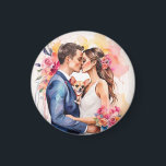 Beautiful Wedding Couple with Cute Funny  Magnet<br><div class="desc">Beautiful Wedding Couple Kissing with a funny cute little chihuahua</div>