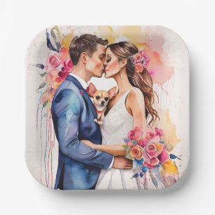 Beautiful Wedding Couple with Cute Funny  Paper Plate