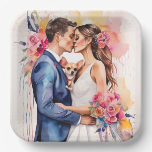 Beautiful Wedding Couple with Cute Funny Paper Plate
