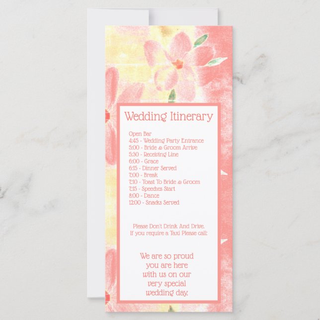 Beautiful Wedding Day Table Itinerary (Front)