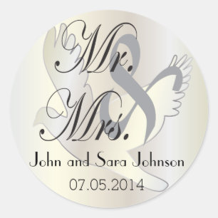 Beautiful Wedding Dove Pesonalize Classic Round Sticker
