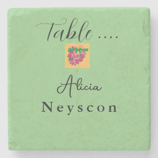 Beautiful Wedding green peach flowers heart Stone Coaster