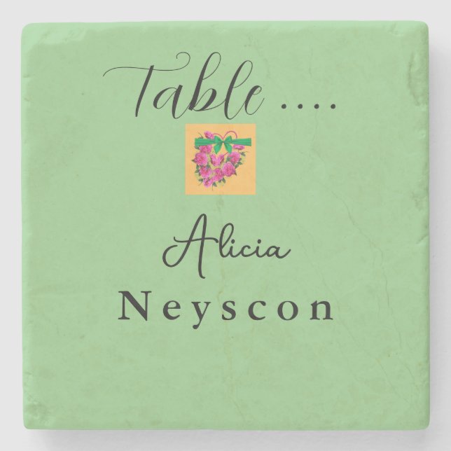 Beautiful Wedding green peach flowers heart Stone Coaster (Front)