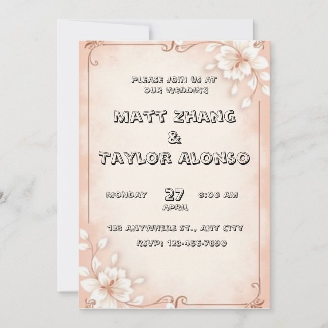 Beautiful wedding invitation on a pink background (Front)