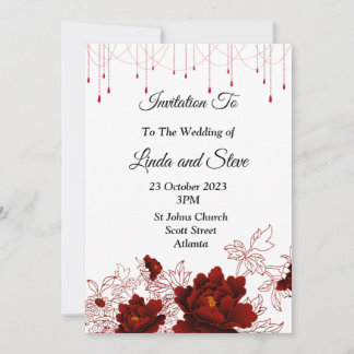 Beautiful Wedding Invitation, red flowers Invitation