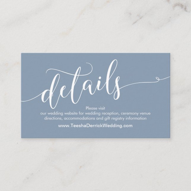 Beautiful Wedding Website Details, Dusty Blue Enclosure Card (Front)