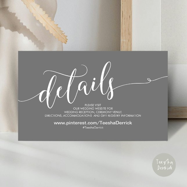 Beautiful Wedding Website Details Enclosure Card (Beautiful Wedding Website Details Enclosure Card, with website, password and hashtag in dark grey)