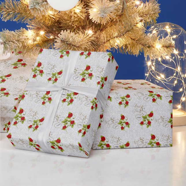 Beautiful Wedding with  Red Roses Wrapping Paper (Holidays)