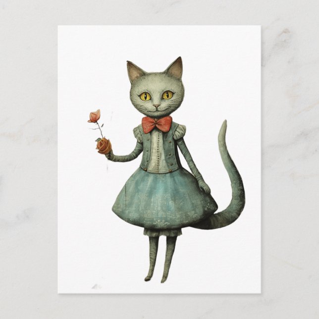 Beautiful Whimisical Grey Cat Postcard (Front)
