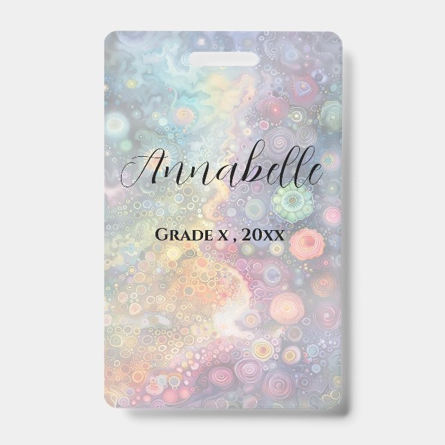 Beautiful Whimsical Colourful Back to School  ID Badge (Front)