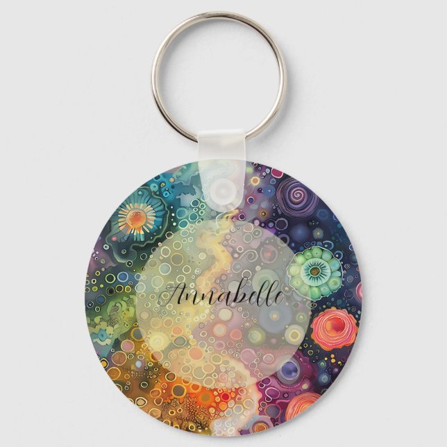 Beautiful Whimsical Colourful Back to School  Key Ring (Front)