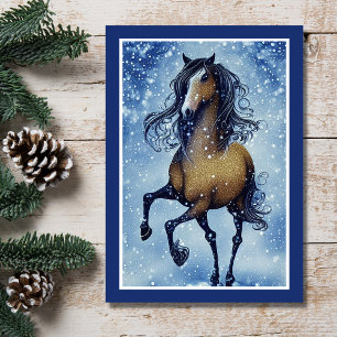 Beautiful Whimsical Horse Winter Birthday Card