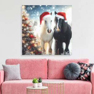 Beautiful White and Black Horses Canvas Print