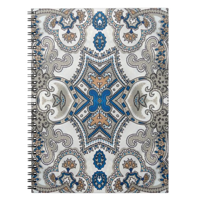 Beautiful white and blue arabesque, islamic patter notebook (Front)