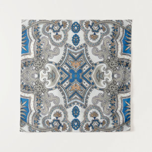 Beautiful white and blue arabesque, islamic patter tapestry
