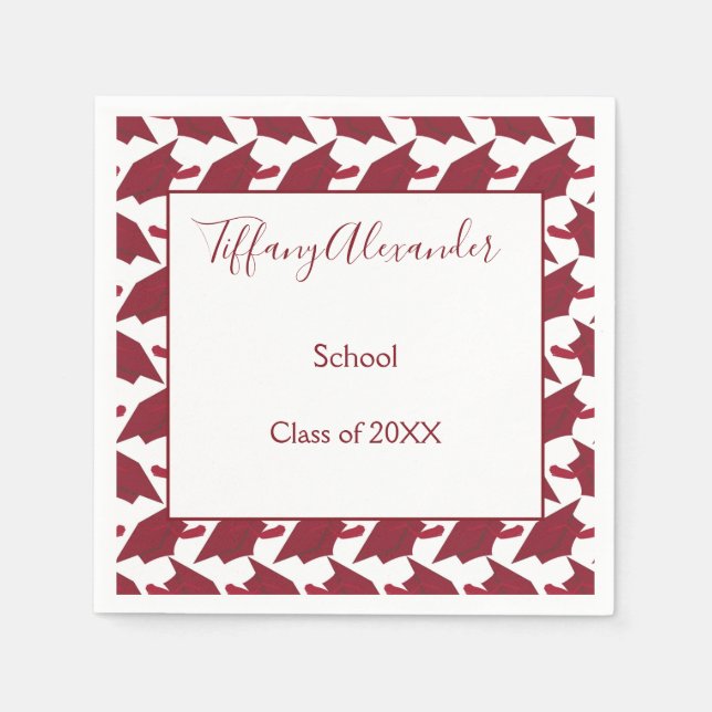 Beautiful White and Burgundy Graduation Napkin (Front)