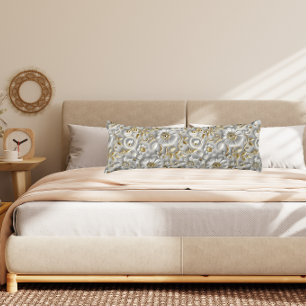 Beautiful White And Gold 3D Floral Body Cushion