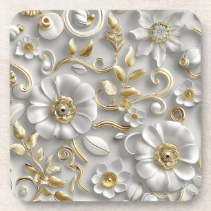 Beautiful White And Gold 3D Floral Coaster