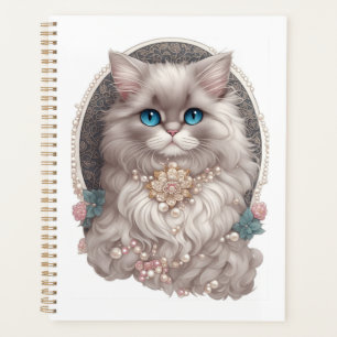 Beautiful White and Grey Angora Cat Planner