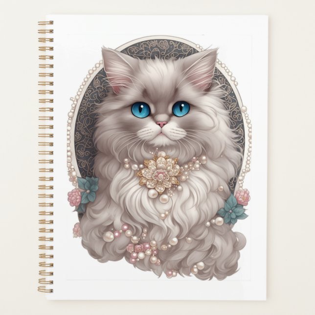 Beautiful White and Grey Angora Cat Planner (Front)