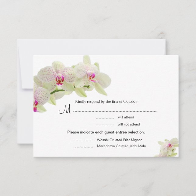 Beautiful White and Hot Pink Orchids RSVP Cards (Front)