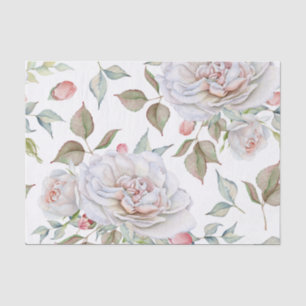Beautiful White and Pink Watercolor Roses Design Tissue Paper