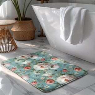 Beautiful White and Red Peonies Bath Mat