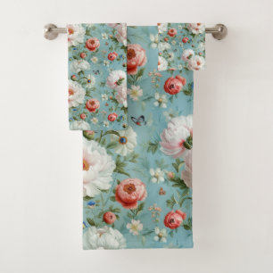 Beautiful White and Red Peonies Bath Towel Set