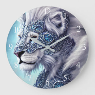 Beautiful White Armored Warrior Lion Large Clock