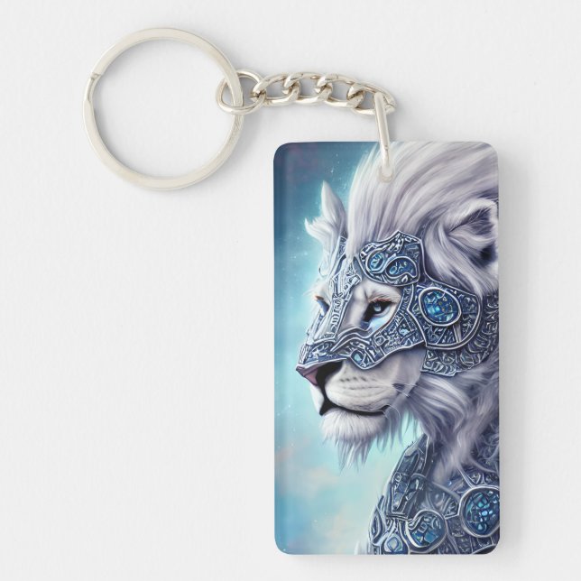 Beautiful White Armoured Warrior Lion  Key Ring (Front)