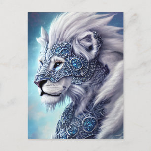 Beautiful White Armoured Warrior Lion  Postcard