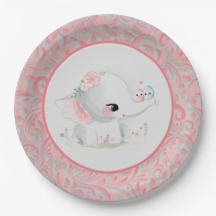 Beautiful White Baby Girl Elephant Paper Plate