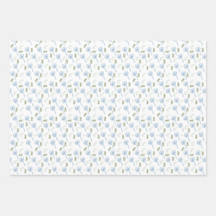 Beautiful White Blue daisies leaves pattern Wrapping Paper Sheet