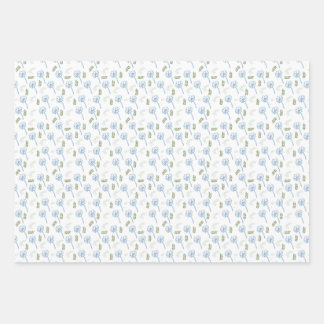 Beautiful White Blue daisies leaves pattern Wrapping Paper Sheet