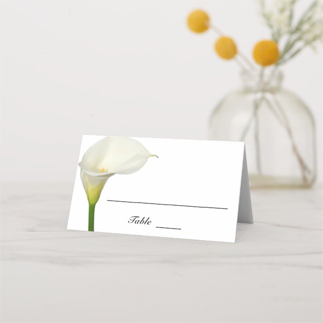 Beautiful White Calla Lily Folded Wedding Place Card (Front)