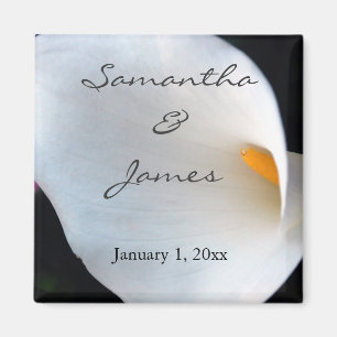 Beautiful White Calla Lily Personalised Wedding Magnet