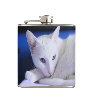 Beautiful White Cat/Add Your Pet's Photo Hip Flask