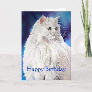 Beautiful White Cat Lover Happy Birthday Greeting Card