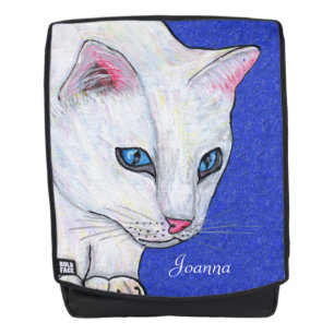 Beautiful White Cat Painting Vibrant blue Eyes Backpack