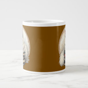Beautiful White Cat Perched On Books Speciality Mu Large Coffee Mug