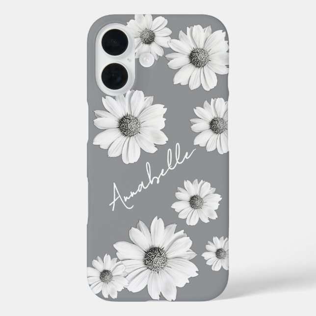 Beautiful White Daisies on grey and your name Case-Mate iPhone Case (Back)