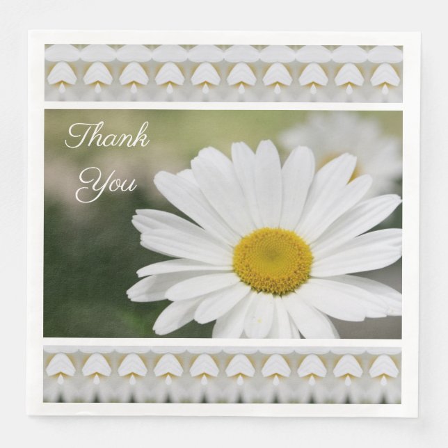 Beautiful White Daisy Paper Napkins To Personalise (Front)