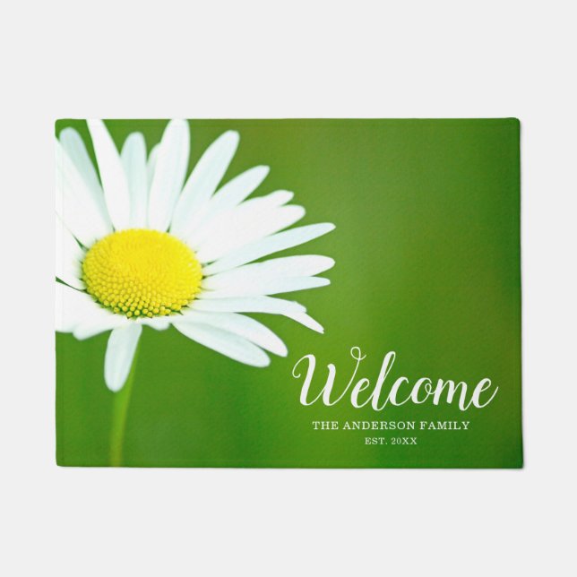 Beautiful White Daisy Personalized Doormat (Front)